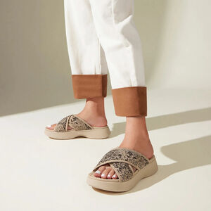 VIVAIA Katarina Sport Cross-Strap Knit Slide Sandals in Snakeskin EU 39.5 US 9